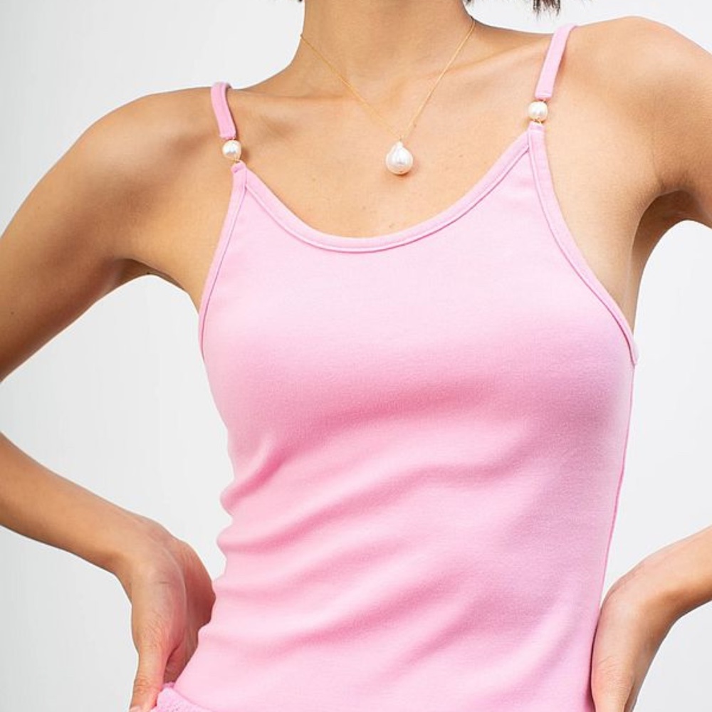 DONNI. Pink Pearl-Accent Ribbed Tank Top